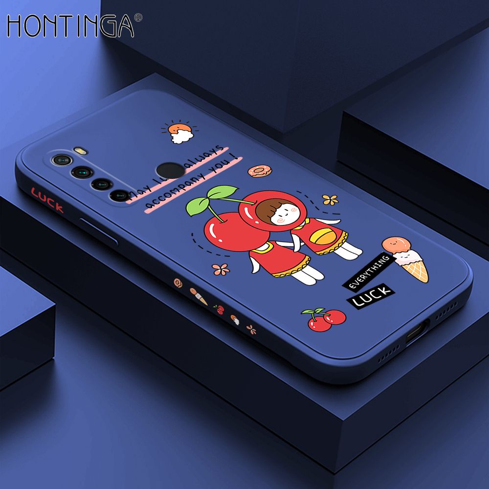 Hontinga for Redmi Note8 Case Side Design Cute Cherry Girl Back Cover Soft Square Edge Pattern Liquid Silicone Trend Phone Cases