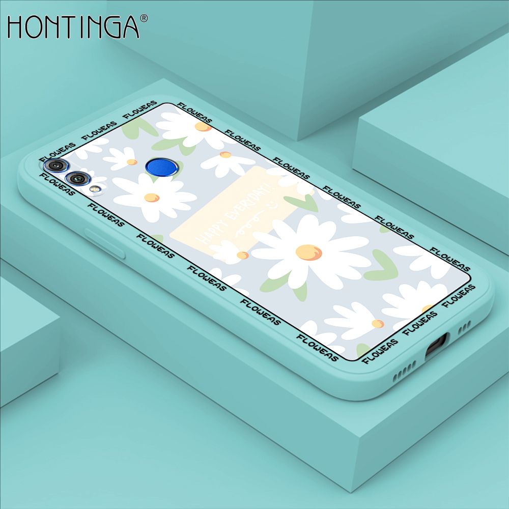 Hontinga for Honor 8X Case Beautiful Daisy Flower Phone Case Phone Case Soft Square Edge Silicone Cases Full Lens Cover Shockproof Protection Cover