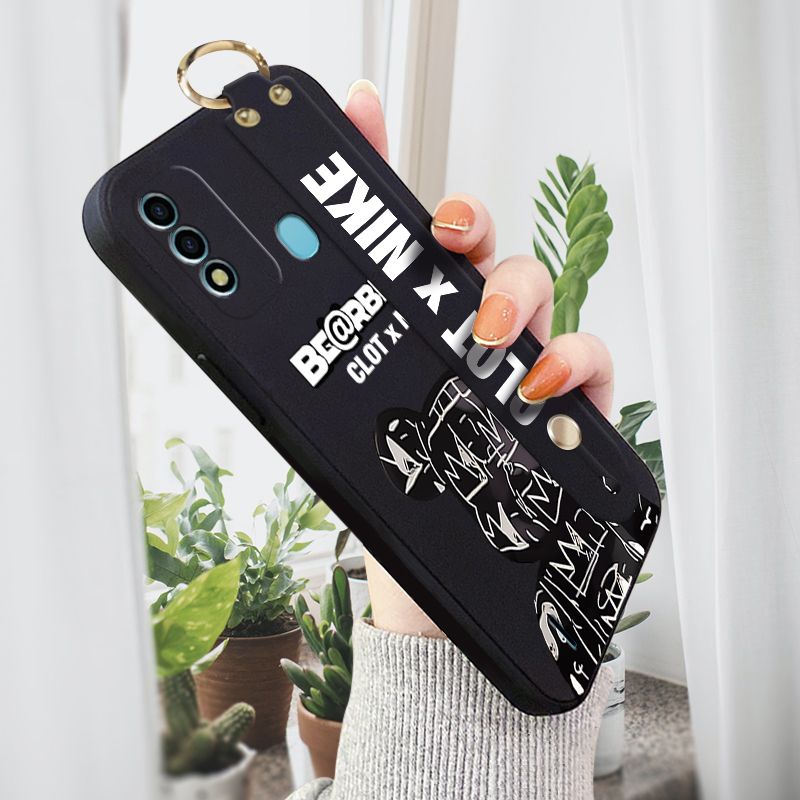 Jizetin for Itel P37 / Vision 2S Back Cover Fashion Black Brand Bear Wrist Strap Phone Case Candy Color shock proof Protective Phone Cases