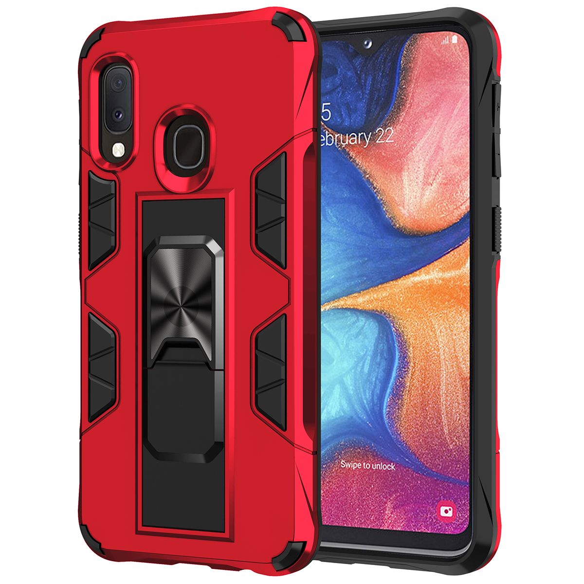 For Samsung Galaxy A20e Dual Layer Heavy Duty Military Grade Drop Protective Case Cover with Rotating Holder Kickstand casing