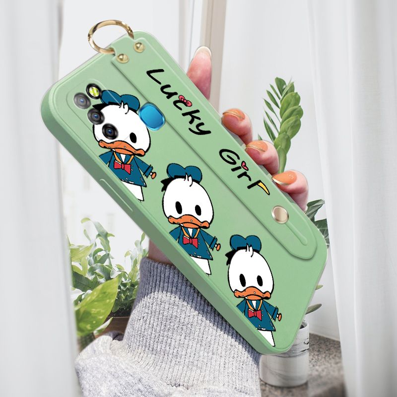Jizetin for Infinix Smart 5 / Hot 10 Lite Back Cover Cute Little Donald Duck Wrist Strap Phone Case Candy Color shock proof Protective Phone Cases