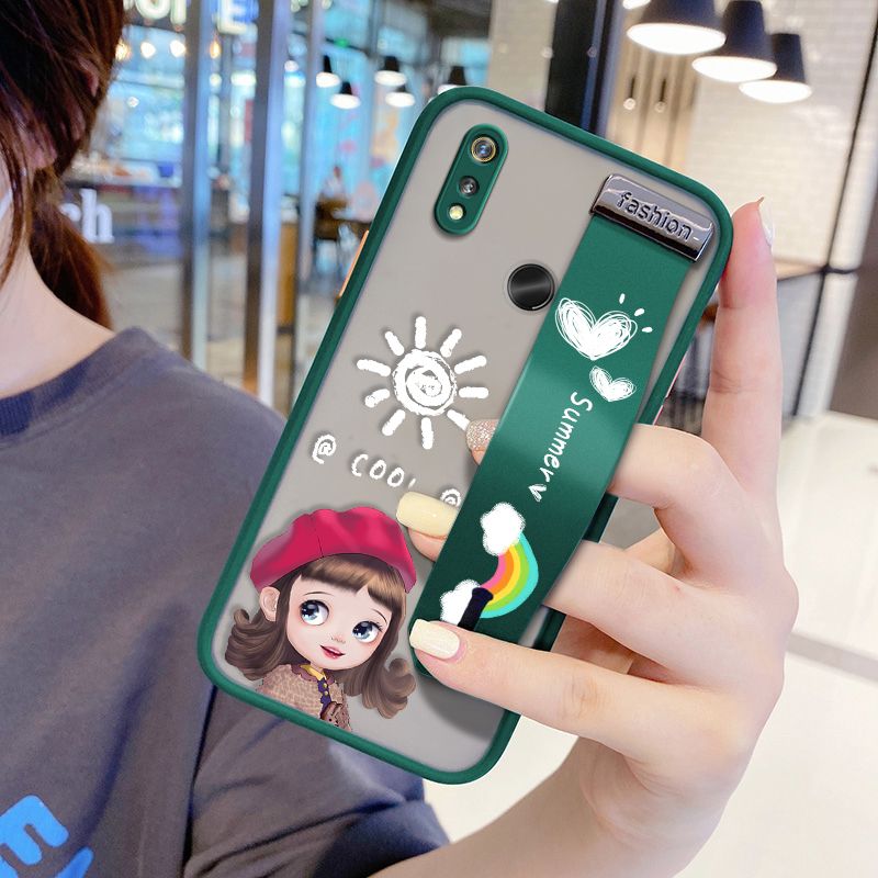 UCUC for Realme 3 Pro Wrist Strap Case Lovely Cartoon Red Hat Girl Wristband Printing Cover Shockproof Frosted Phone Case