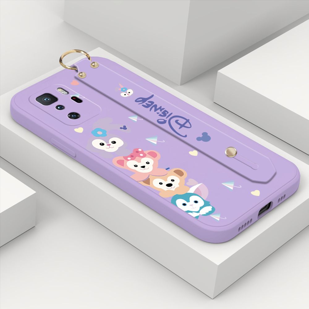ZeroQiQi for Xiaomi Poco X3 GT Wrist Strap Case INS Cute Style Creative Cartoon Rabbit and Fox Cover Thin Square Edge Liquid Silicone Phone Case