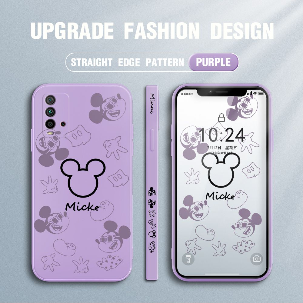 FHKL for Redmi 9T Back Cover Mickey Print Side design Soft Case Multicolor Liquid Silicone Phone Cases