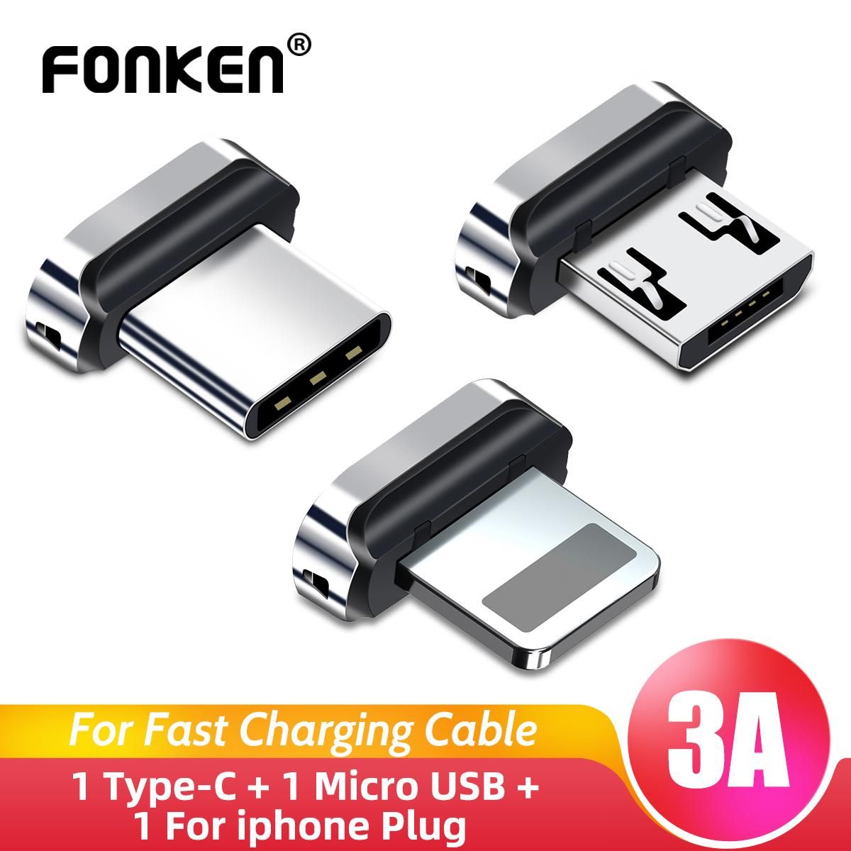 【ETOP】 Magnetic Cable Adapter Head For iPhone + Micro USB + Type-C Charging Connector Tips Dust Plug