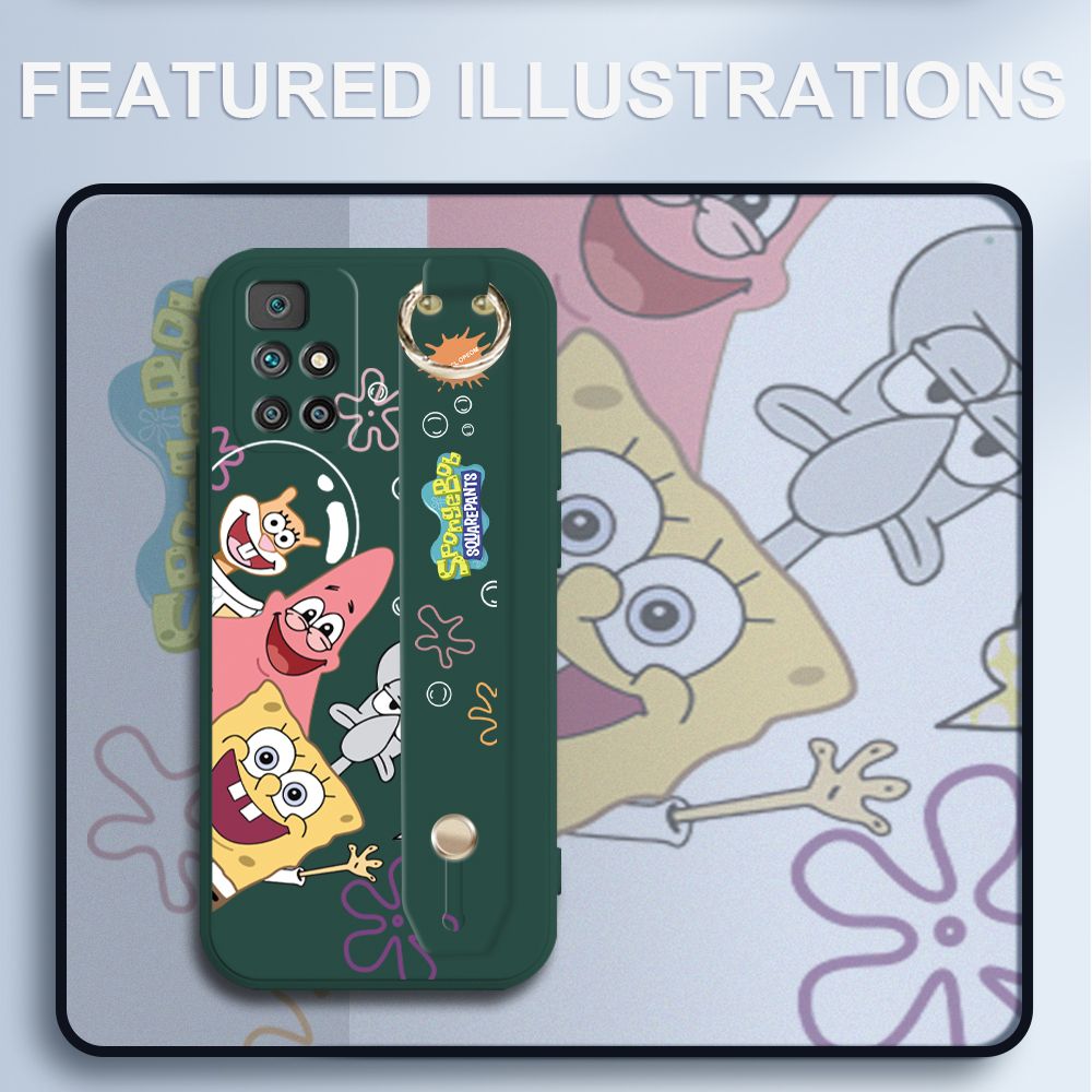 UCUC for Xiaomi Redmi 10 Wrist Strap Case Funny Cartoon Sea Creatures Cover Ultra Thin Anti Fall Liquid Silicone Phone Case