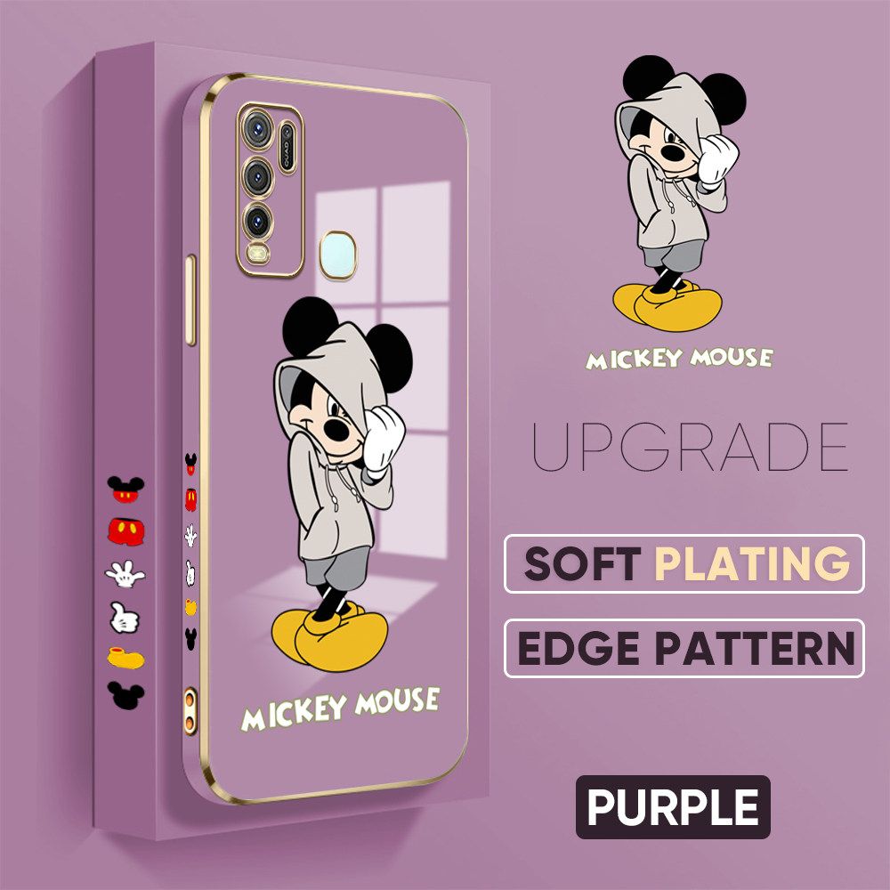 TA for Vivo Y30I / Y30 / Y50 Back Cover + Free Lanyard Handsome Mouse Luxury 6D Plating Case Side Pattern Soft Silicone Square Phone Cases