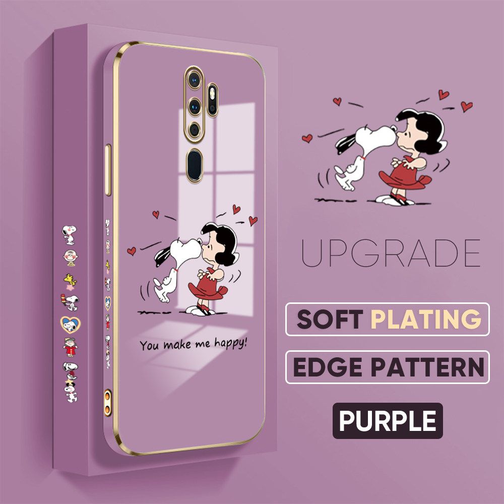 TA for OPPO A5 2020 / A9 2020 Back Cover + Free Lanyard Happy Puppy Luxury 6D Plating Case Side Pattern Soft Silicone Square Phone Cases