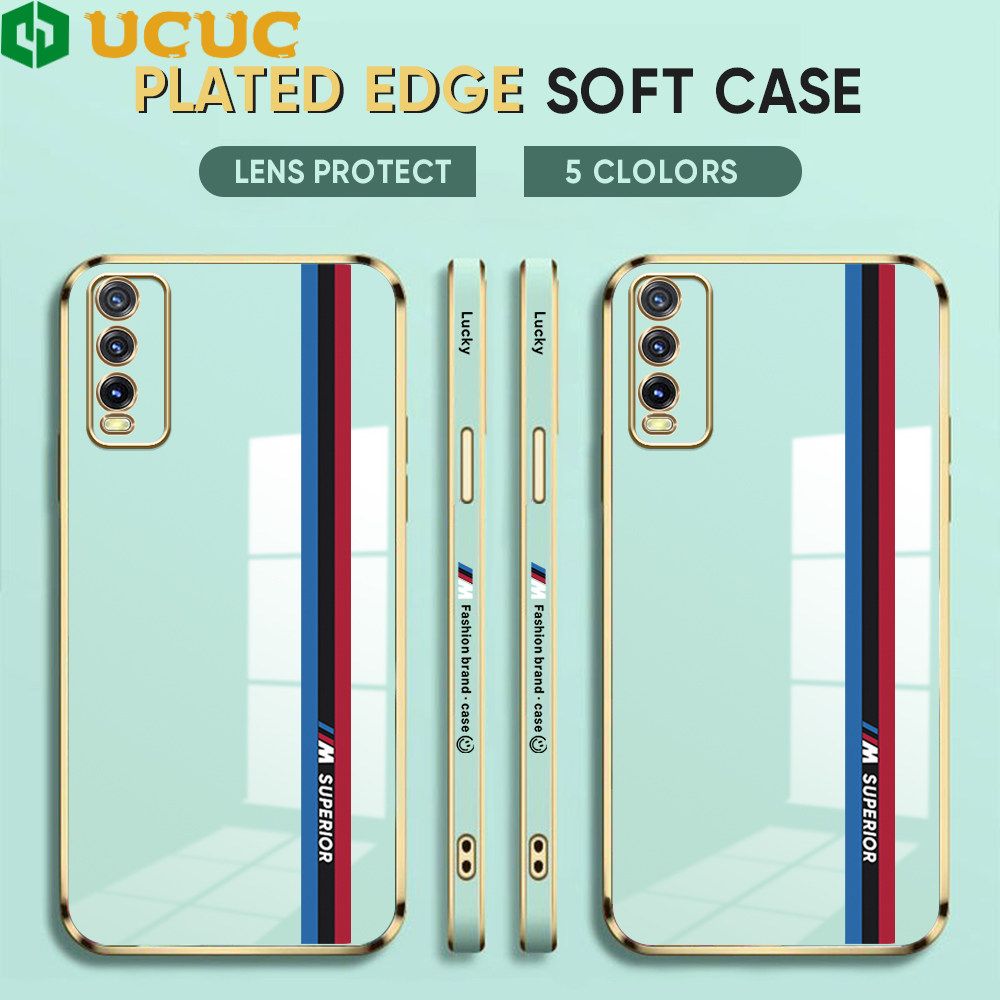 UCUC for VIVO Y12A Y20 Y20i Y20S Y12S Y20 2021 Y20S G Back Cover + Free Lanyard Track Sign Luxury 6D Plating Case Side Pattern Soft Silicone Square Phone Cases