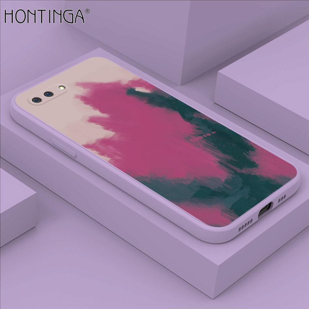 Hontinga for OPPO A3S A12E Realme C1 Case Watercolor Gradient Liquid Soft Square Silicone Phone Case Shockproof Protection Rubber Cover