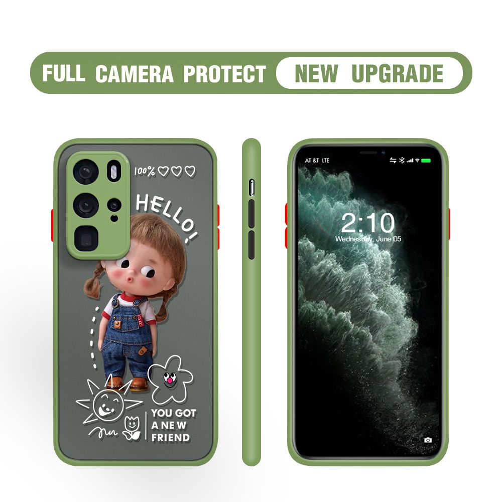Hontinga for Huawei P40 Pro Case Cute Cartoon Little Girl Cover Camera Shockproof Protection Case Edge Frosted Transparent Phone Cover