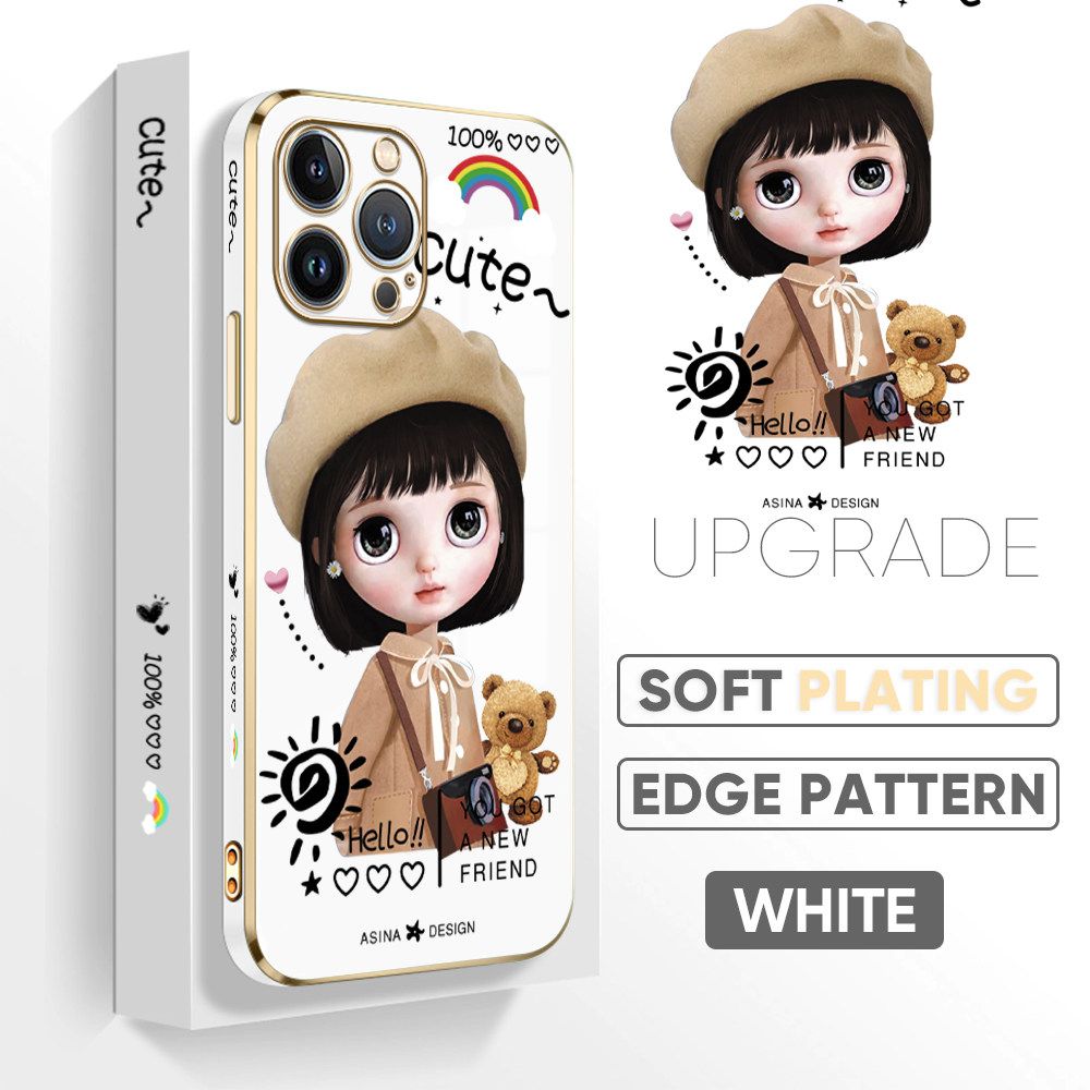 TA for iPhone 13 Pro Back Cover + Free Lanyard Satchel Girl Luxury 6D Plating Case Side Pattern Soft Silicone Square Phone Cases