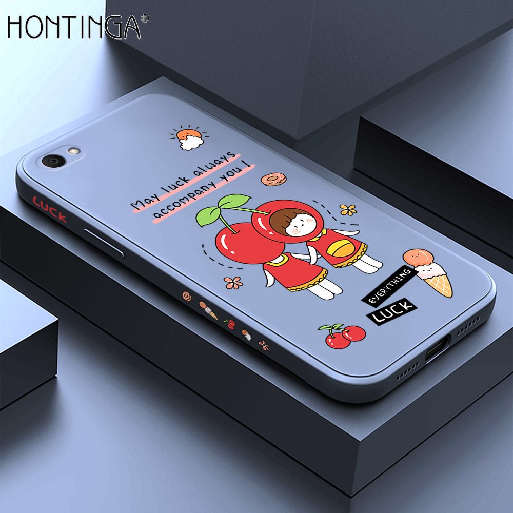 Hontinga for Vivo V5S Case Side Design Cute Cherry Girl Back Cover Soft Square Edge Pattern Liquid Silicone Trend Phone Cases