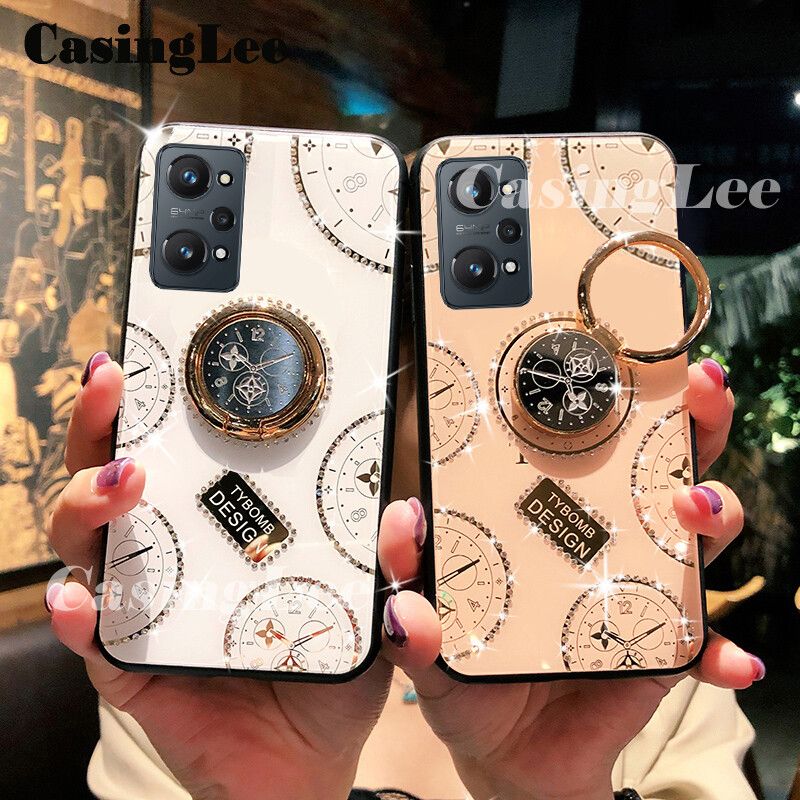 CasingLee For Realme GT NEO 2 case Navigation Magnetic Ring Holder Luxury Diamond clock Mirror Back Cover Realme GT NEO2 Phone cases cover Luxury with Lanyard For girls and Boys