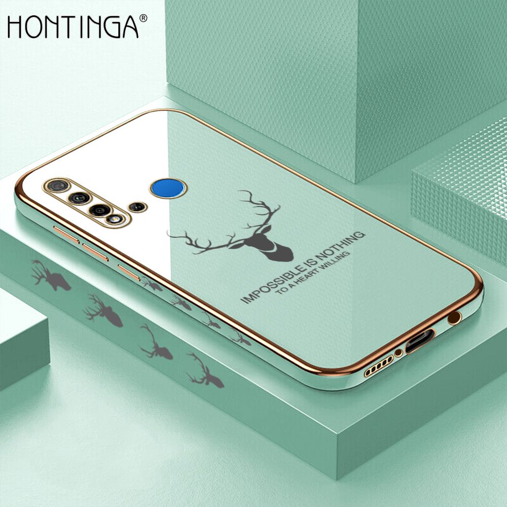 Hontinga for Huawei P20 Lite 2019 Back Cover + Free Lanyard Luxury 6D Plating Cartoon Lucky Side Pattern Case Soft Silicone Square Phone Cases