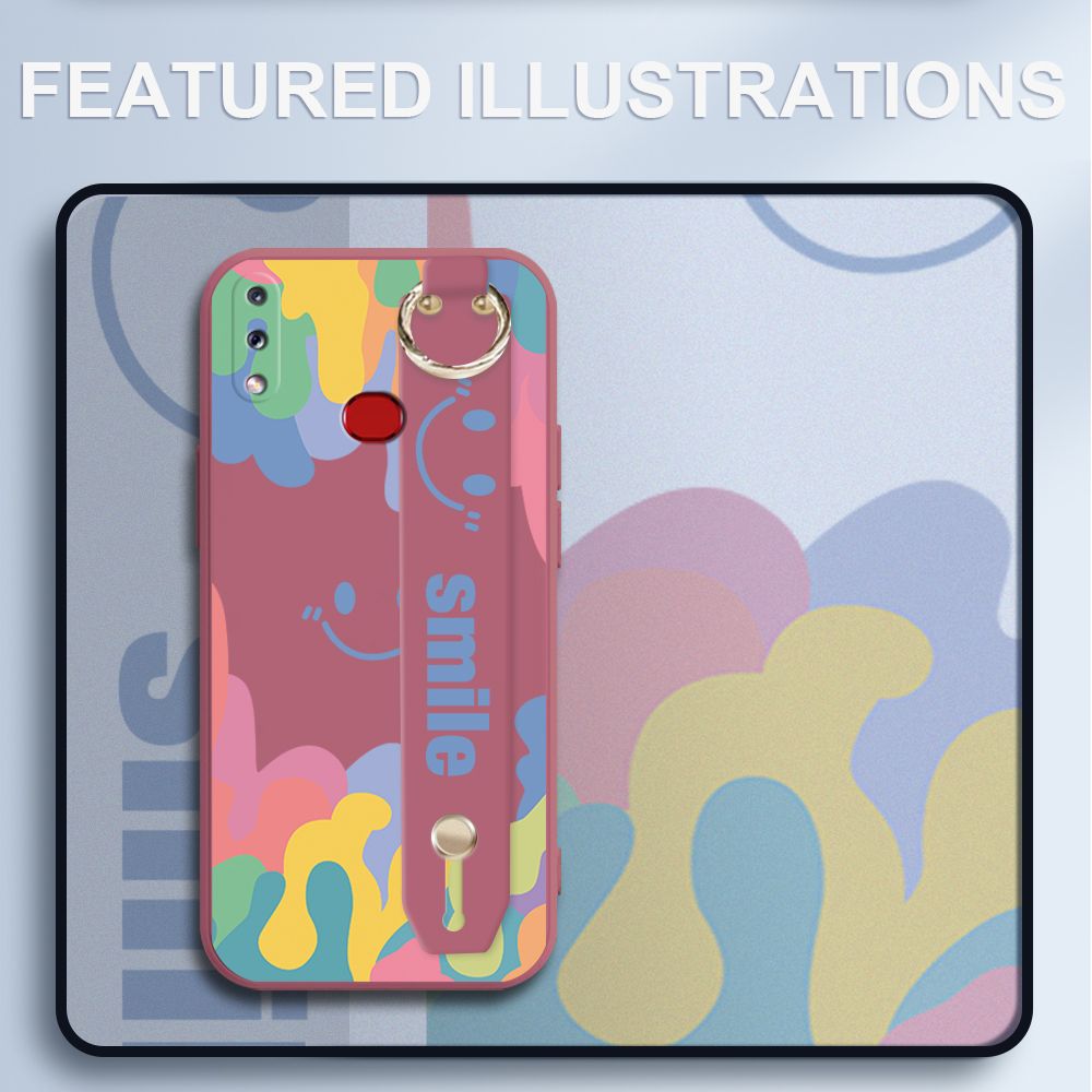 UCUC for Samsung Galaxy A10S Wrist Strap Case INS Style Soft Candy Color Splash Ink Cover Ultra Thin Anti Fall Liquid Silicone Phone Case