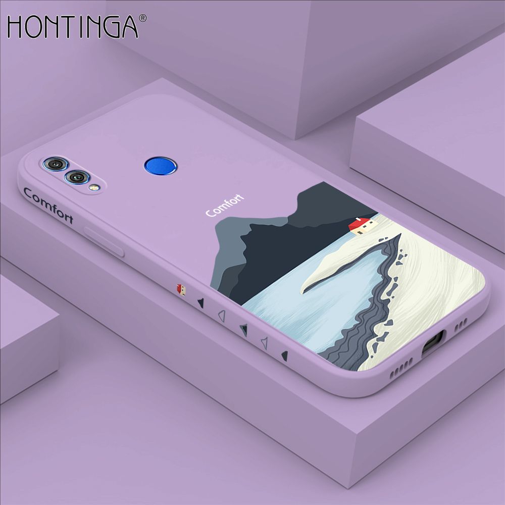 Hontinga for Honor 8X Case Side Design New Mount Back Cover Soft Square Edge Pattern Liquid Silicone Trend Phone Cases