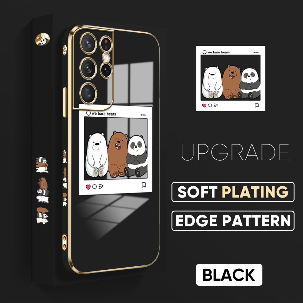 TA for Samsung Galaxy S21 Ultra 5G Back Cover + Free Lanyard Bears Group Photo Luxury 6D Plating Case Side Pattern Soft Silicone Square Phone Cases