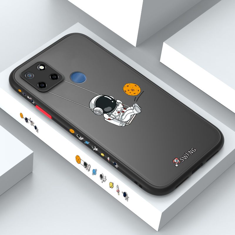 ZeroQiQi for Realme C25 Case Astronaut Swinging Side Printing Cover Frosted Ultra Thin Protective Anti Fall Phone Case