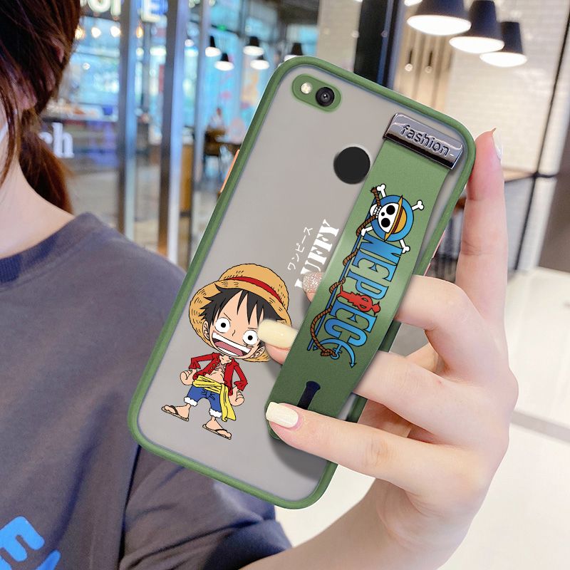UCUC for Xiaomi Redmi 4X Wrist Strap Case Anime One Piece Luffy Wristband Printing Cover Shockproof Frosted Phone Case
