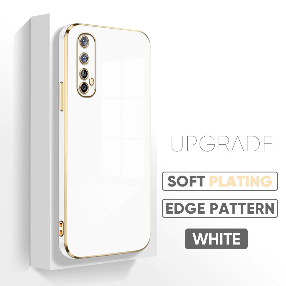 Jizetin (Free Lanyard) Realme 7 Realme Narzo 20 Pro Back Cover Luxury 6D Plating Case Side Pattern Soft Silicone Square Mobile Phone Cases
