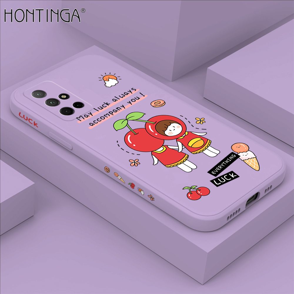 Hontinga for Honor 30S Case Side Design Cute Cherry Girl Back Cover Soft Square Edge Pattern Liquid Silicone Trend Phone Cases