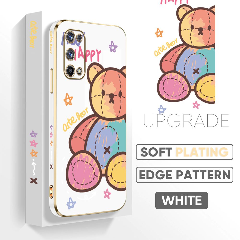 Jizetin (Free Lanyard) Realme X7 Pro Cover Color Doll Luxury 6D Plating Soft Casing Silicone Square Frame Phone Case Shiny Bling Back Cover