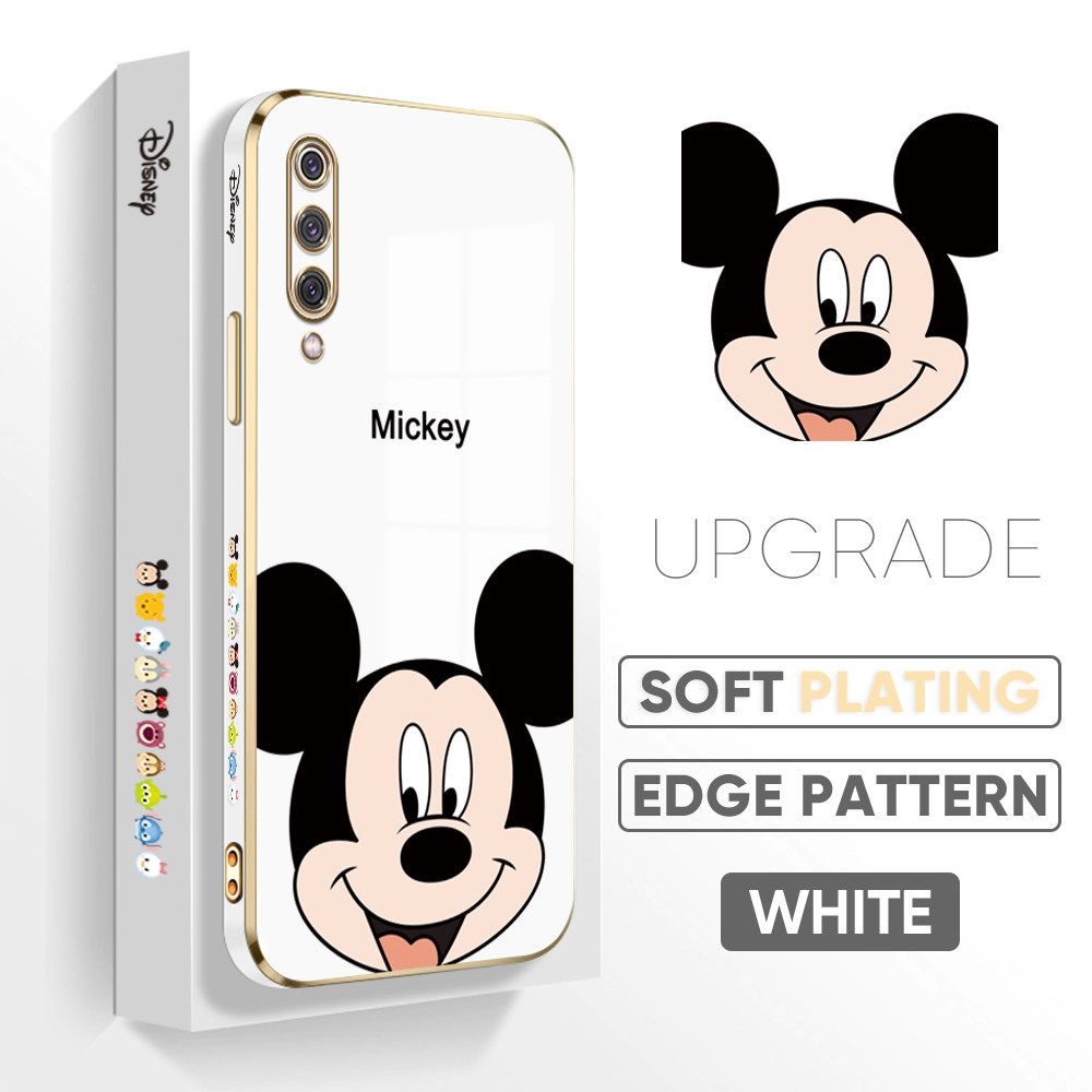 Jizetin (Free Lanyard) Xiaomi 9 Luxury 6D Plating Soft Casing Silicone Square Frame Phone Case Shiny Bling Back Cover Cartoon Big Head Mouse New design Side Drawing Case