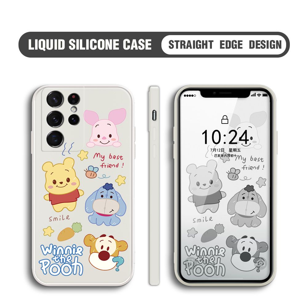 BILI for Samsung Galaxy S21 Ultra 5G Back Cover Cute Winne Friends Multicolor Liquid Silicone Phone Case Soft Square Lens Protection Phone Cases