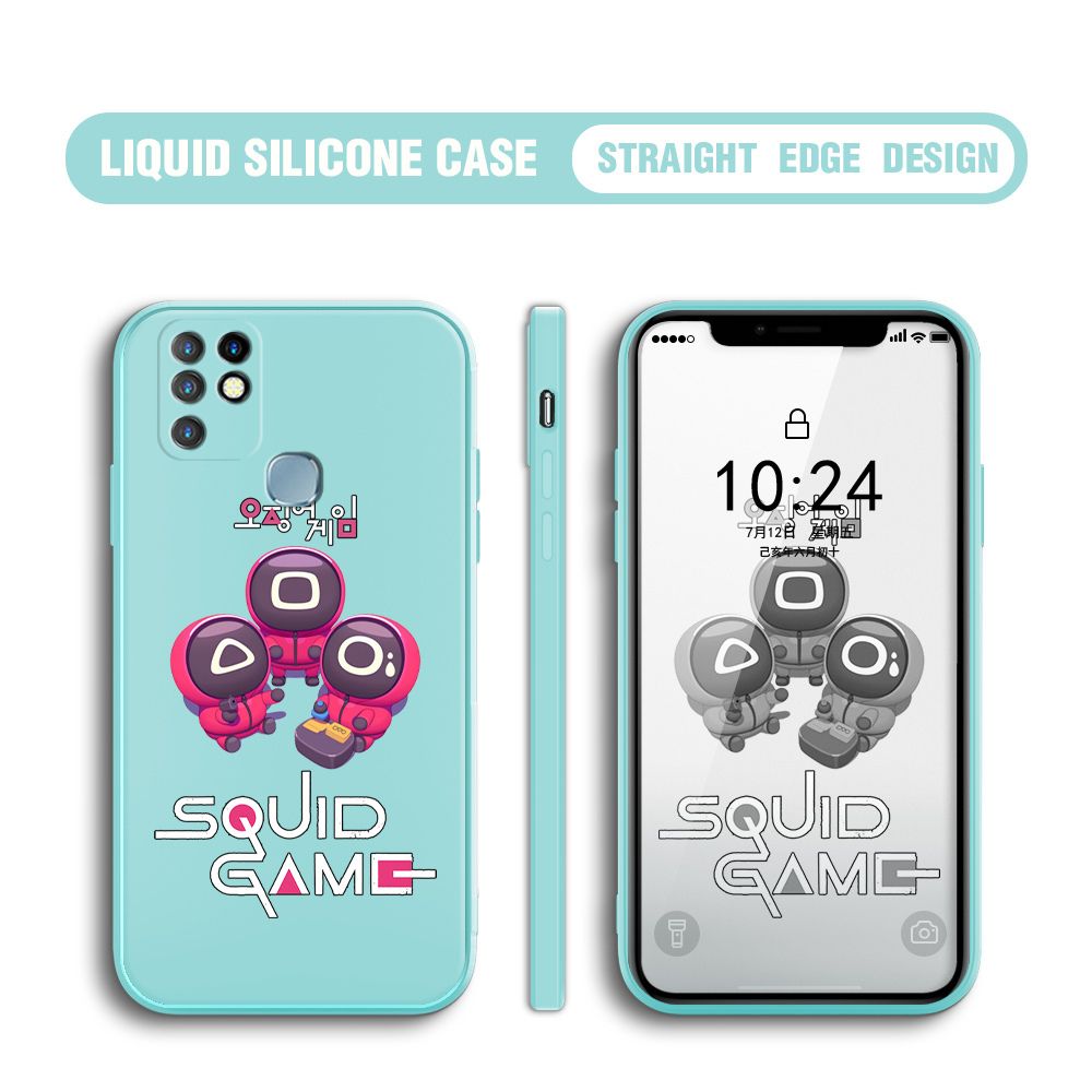 Jizetin for Infinix Hot 10 Case Cute Cartoon Cute Squid Character Phone Cover Square Liquid Silicone Shockproof Phone Protective Case