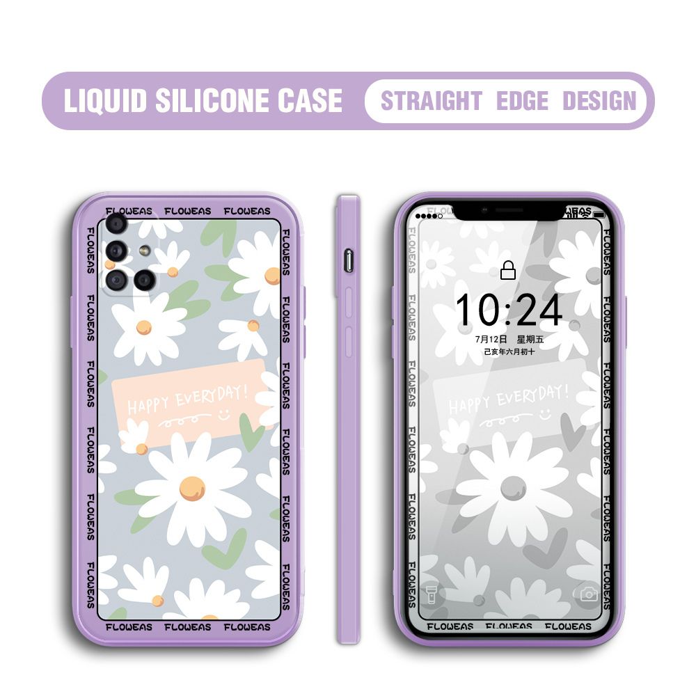 BILI for Samsung Galaxy A51 Back Cover White Daisy Multicolor Liquid Silicone Phone Case Soft Square Lens Protection Phone Cases
