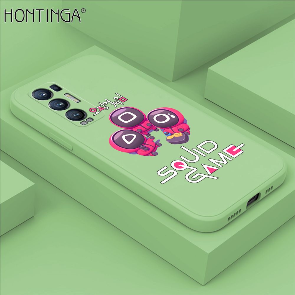 Hontinga for OPPO Reno 5 Pro Plus 5G Case Cute Cartoon Cute Squid Character Phone Cover Square Liquid Silicone Shockproof Phone Protective Case