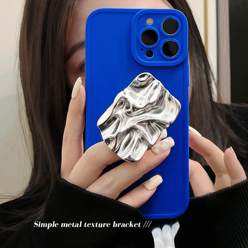 Blue Case with Sliver Pop Socket Soft Cover Mobile Phone Protective Case