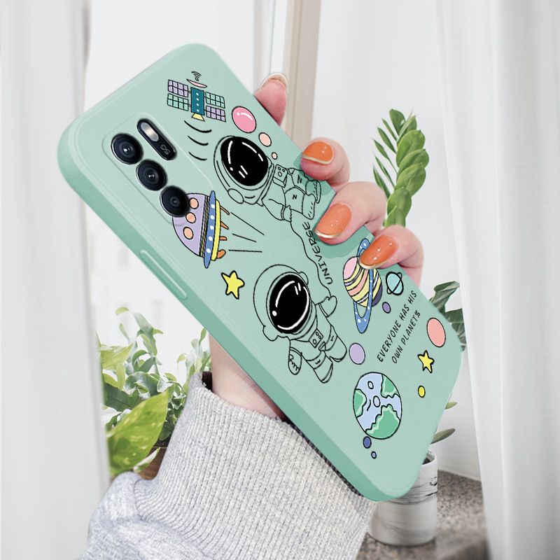 AMORVOR for OPPO Reno6 Z 5G Back Cover Cartoon Cute Astronaut Side design Soft Case Liquid Silicone Phone Cases
