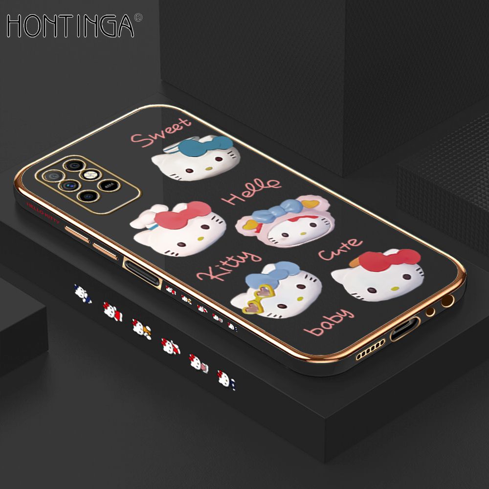 Hontinga for Infinix Note 8I Back Cover + Free Lanyard Luxury 6D Plating Cartoon Cute Kitty Side Pattern Case Soft Silicone Square Phone Cases