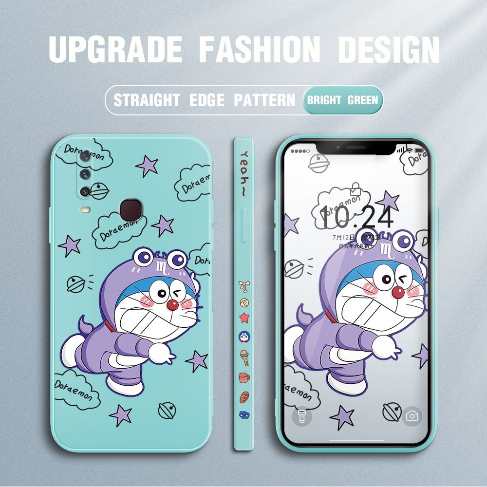 Jizetin for Vivo Y12 Y15 Y17 Case Cute Cartoon Purple Doraemon Anime Side Design Phone Case Ultra Soft Edge Pattern Liquid Silicone Phone Cases