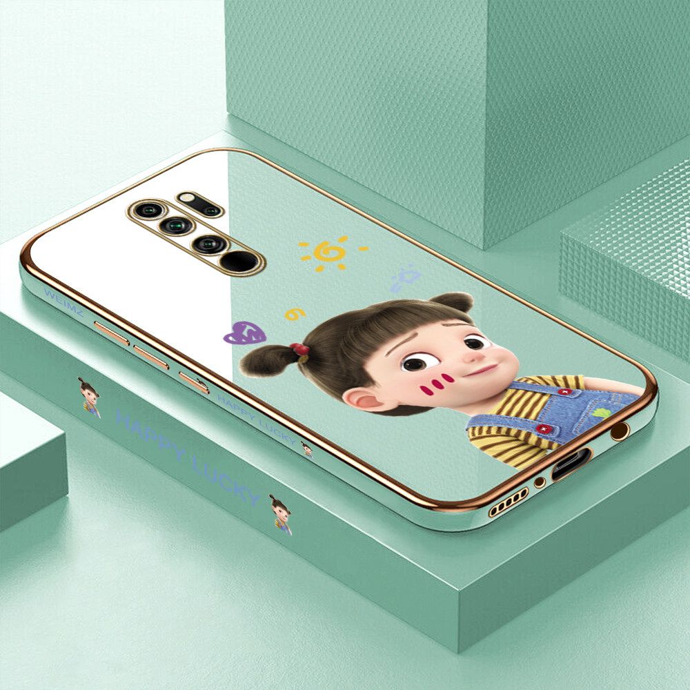 ZeroQiQi for Redmi Note 8 Pro Back Cover Cute Girl Luxury 6D Plating Case Side Pattern Soft Silicone Square Mobile Phone Cases + Free Lanyard
