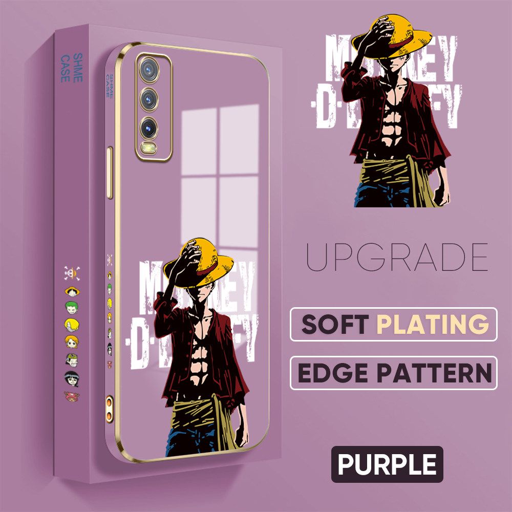 TA for Vivo Y20 2021 / Y20i / Y20 / Y20S / Y12S / Y12A / Y20S G Back Cover + Free Lanyard Handsome Luffy Luxury 6D Plating Case Side Pattern Soft Silicone Square Phone Cases