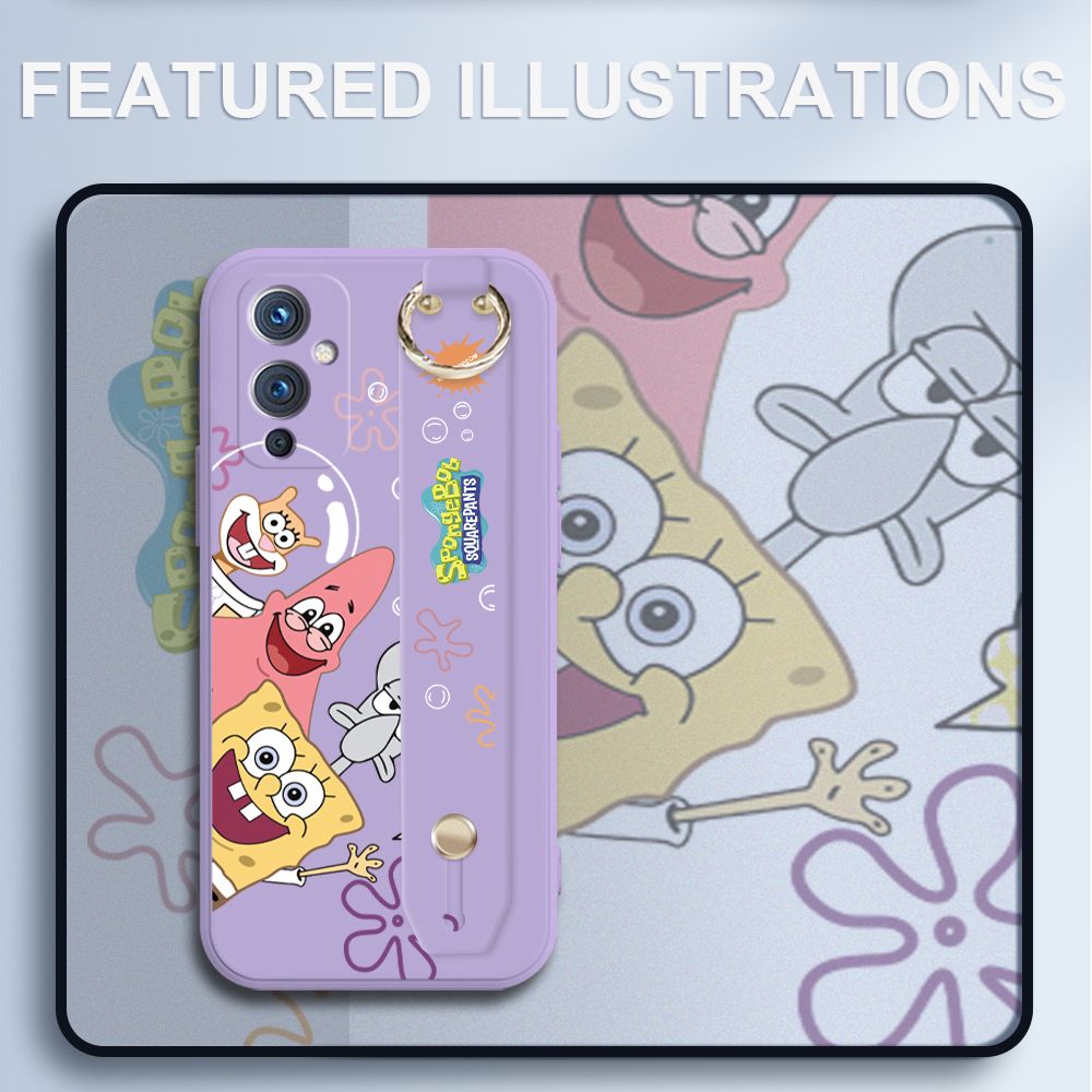 UCUC for OnePlus 9 Wrist Strap Case Funny Cartoon Sea Creatures Cover Ultra Thin Anti Fall Liquid Silicone Phone Case