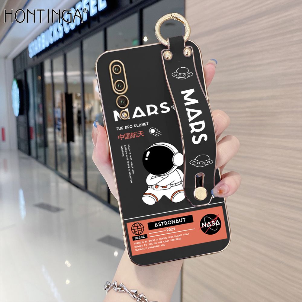 Hontinga for Huawei P20 Pro Back Cover With Wristband Luxury 6D Plating Cute Space Astronaut  Case Soft Silicone Square Phone Cases
