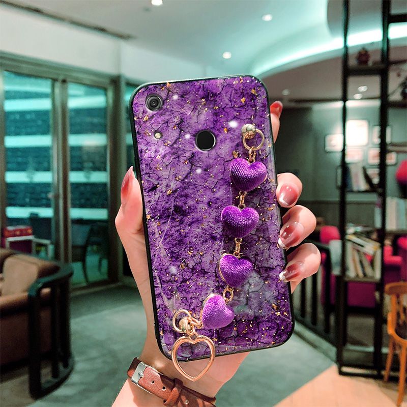 For Huawei Y6 Prime 2019 / Y6s Back Cover with Love Heart Wristband Chain Fashion Bracelet Marble Glitter Case Soft Silicone Bumper Protective Mobile Phone Cases