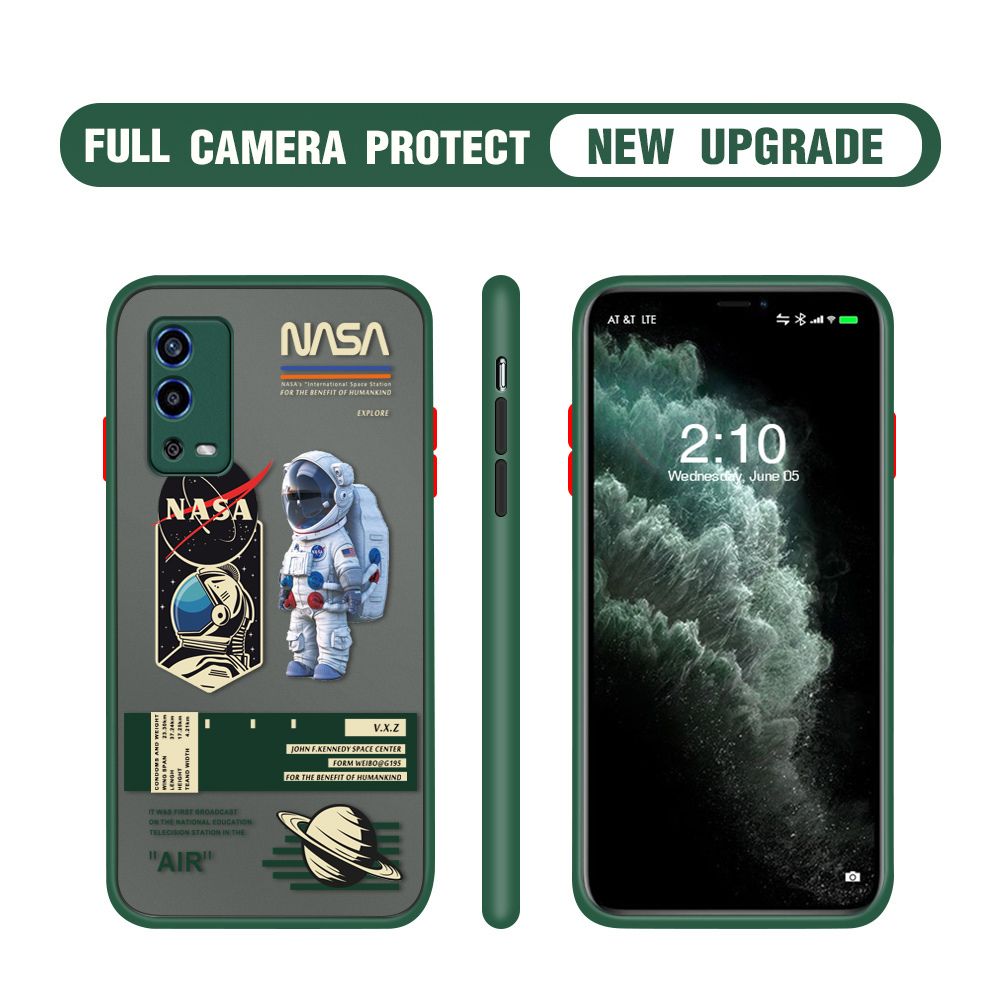 Hontinga for OPPO A55 Case Cartoon Astronaut Cover Camera Shockproof Protection Case Edge Frosted Transparent Phone Cover