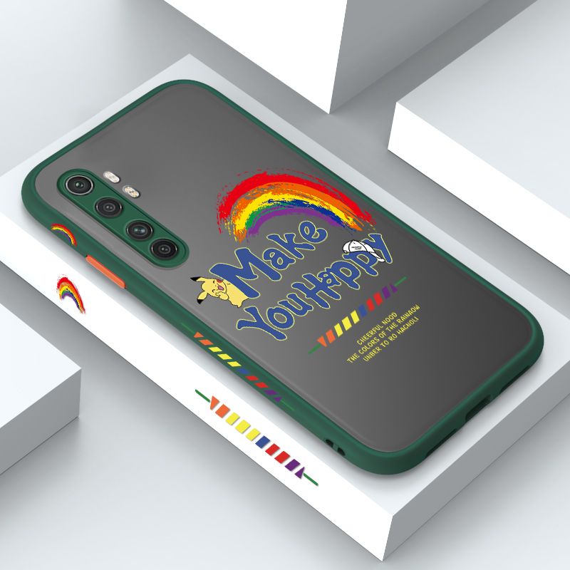 ZeroQiQi for Xiaomi Note 10 Lite Case Creative Cartoon Rainbow Pikachu Side Printing Cover Frosted Ultra Thin Protective Anti Fall Phone Case