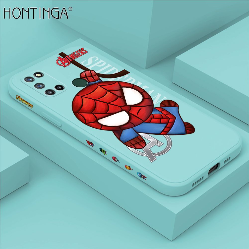 Hontinga for Realme 7I C17 Case Side Design Cartoon Little Spider Back Cover Soft Square Edge Pattern Liquid Silicone Trend Phone Cases