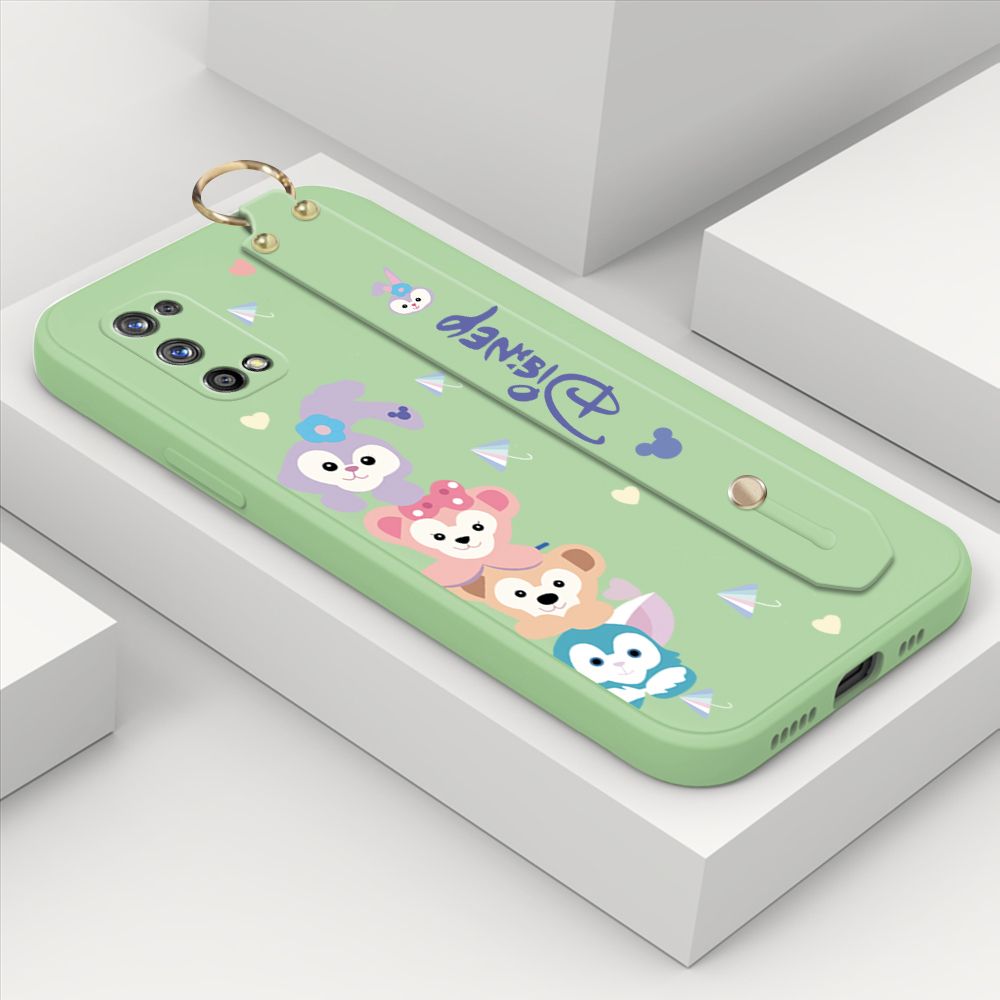 ZeroQiQi for Realme 7 Pro Wrist Strap Case INS Cute Style Creative Cartoon Rabbit and Fox Cover Thin Square Edge Liquid Silicone Phone Case