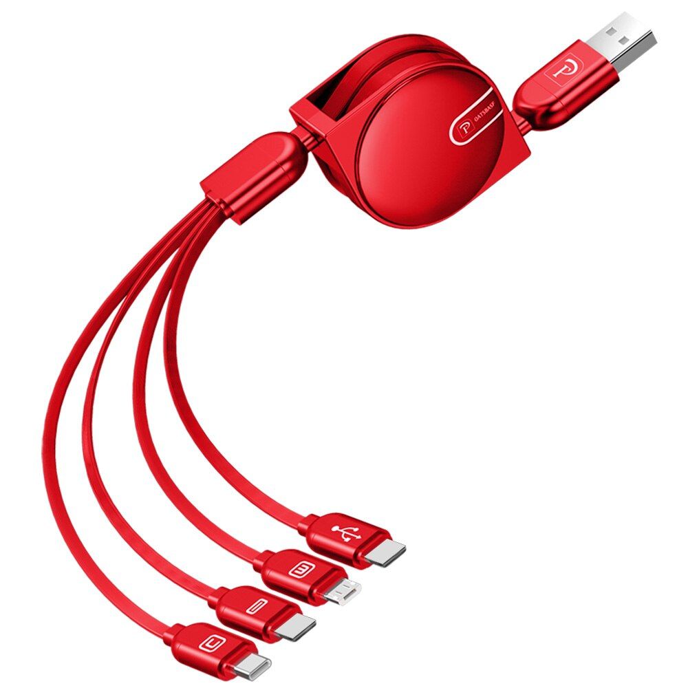 Oatsbasf retractable USB Cable 4 in For iPhone XS XR XS Max Mobile Phone Cable Type C Micro USB Cable For Phone Charger Cable
