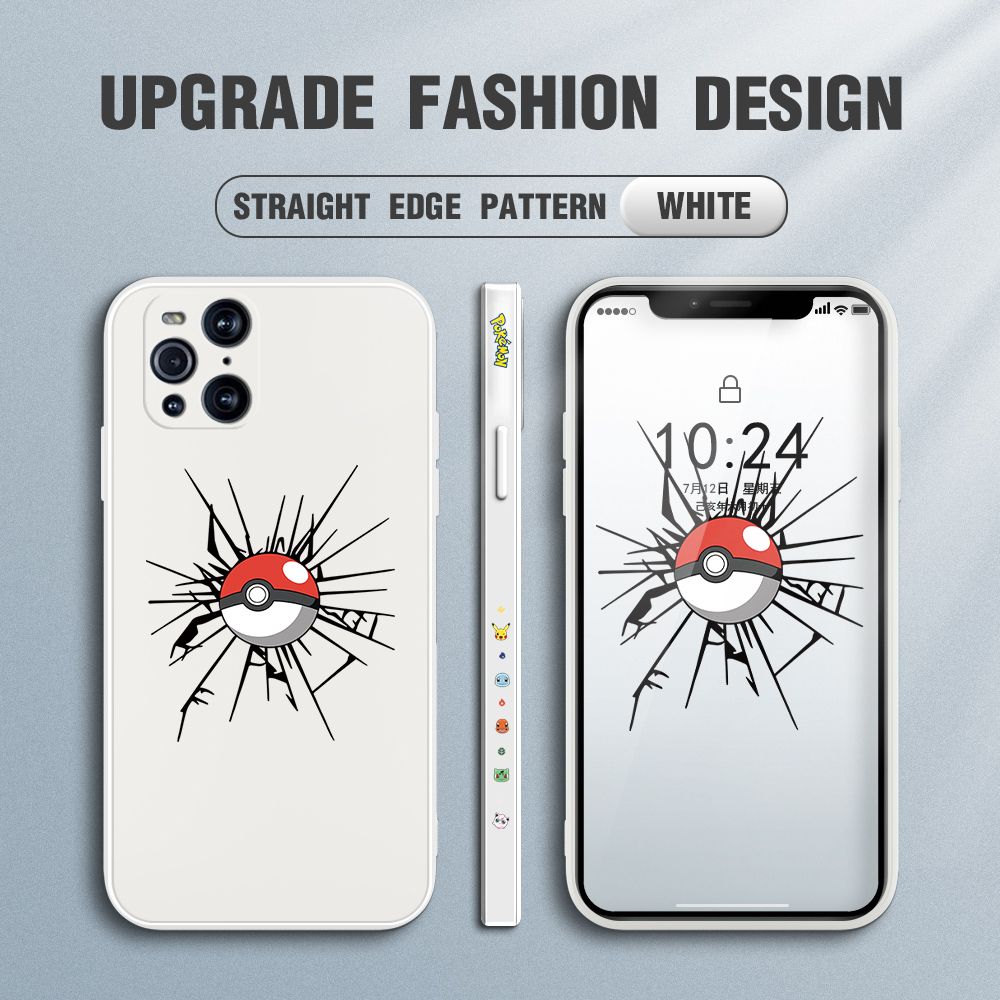 Jizetin for OPPO Find X3 Case Cartoon Pokémon Pocket Monster Design Side Design Phone Case Square Edge Pattern Liquid Silicone Cases Full Cover Camera Shockproof Protective Case