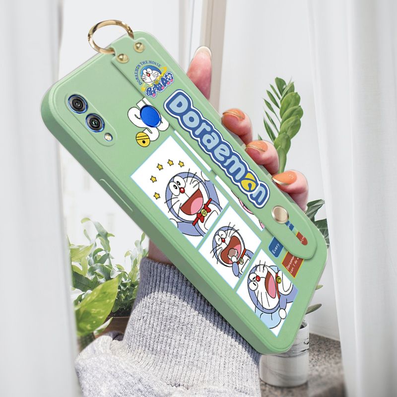 Jizetin for Honor 8X Wrist Strap Case Creative Cartoon Doraemon's Daily Life Cover Ultra Thin Anti Fall Liquid Silicone Phone Case