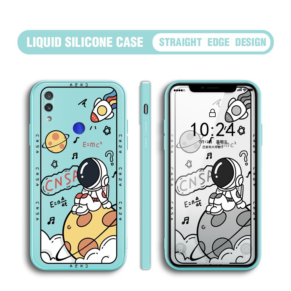 BILI for Redmi Note7 / Note 7 Pro Back Cover Little Astronaut Sit In Planet Multicolor Liquid Silicone Phone Case Soft Square Lens Protection Phone Cases