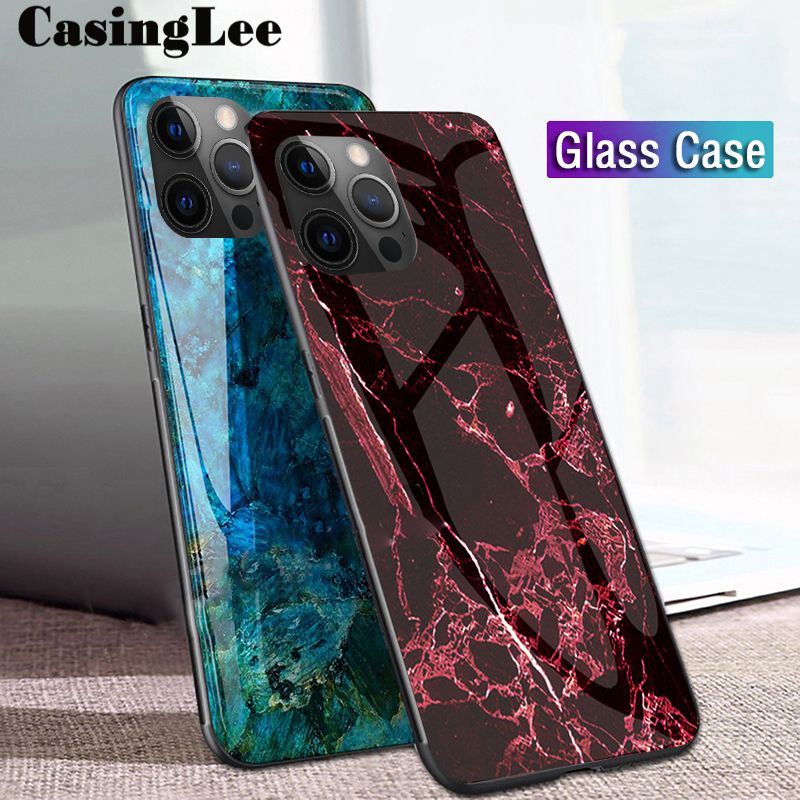 Casinglee For iPhone 11 Case Fashion Marble Tempered Glass Protector Soft Silicone Phone Back cover for iPhone 11 case cover